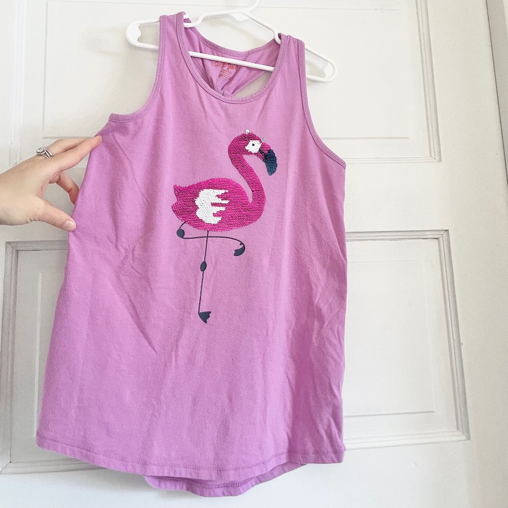 Lavender lilac purple pink flamingo sparkle sequin flip blue silver racer tank